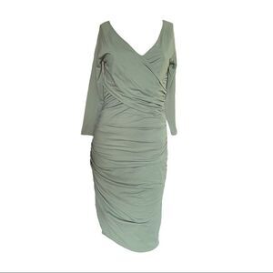 NEW Sundance Wrap Dress Ruched Fitted Knee Length Midi Sea Foam Green Women S